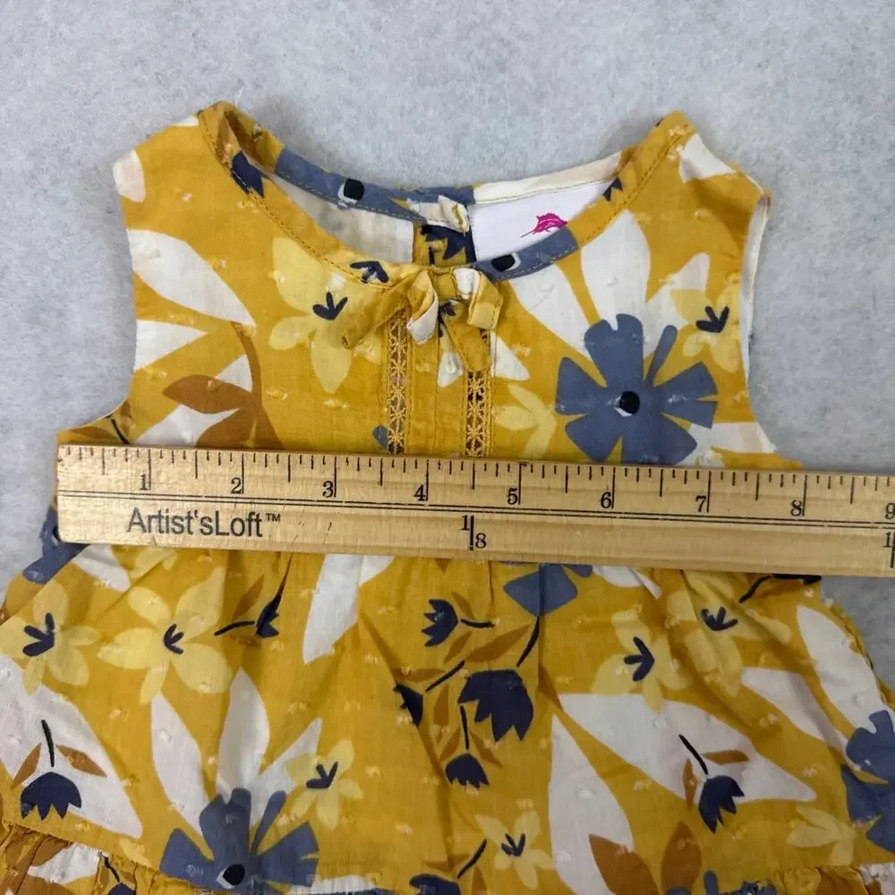 Tommy Bahama Baby Dress Girls 3 - 6 Month Sleeveless Yellow Blue Floral Ruffle